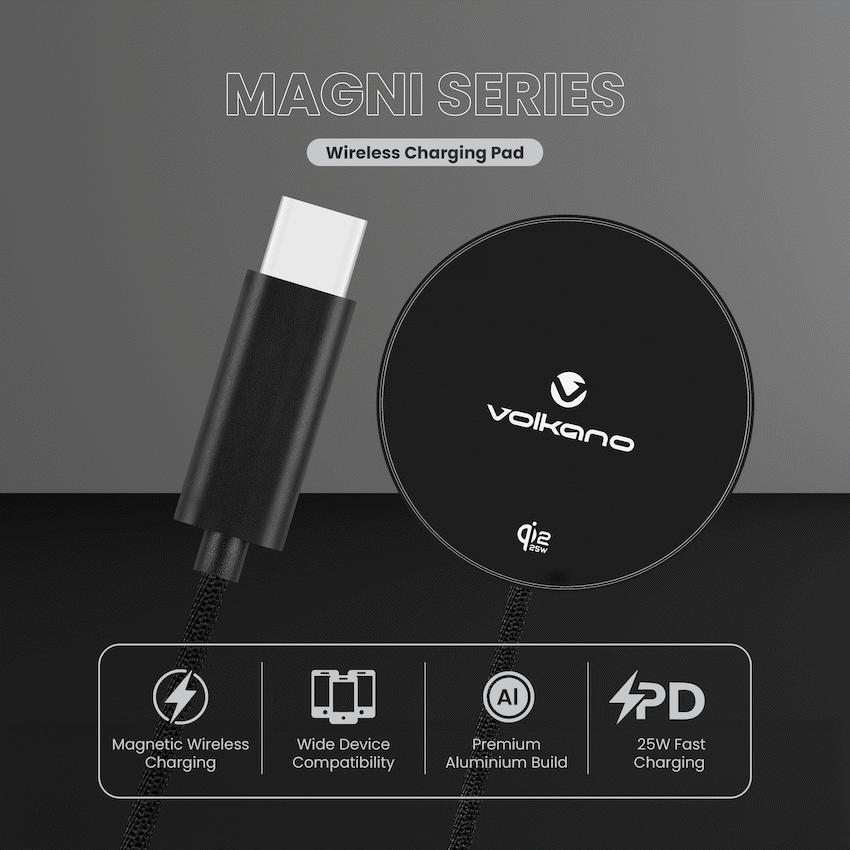 Volkano Magni Series Qi2.2 25W Wireless Charging Pad - Black | VK-8044-BK