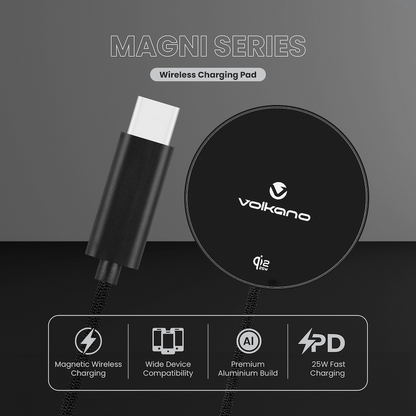Volkano Magni Series Qi2.2 25W Wireless Charging Pad - Black | VK-8044-BK