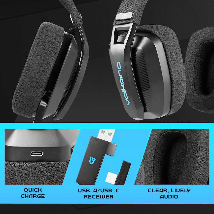 Volkano gaming Eclipse X1 Tri-mode Ultra Lightweight Gaming Headphone - Black | VG-244-BK