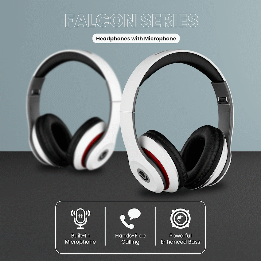 Volkano Falcon Series Headphones with Microphone - White | VB-VF401-W
