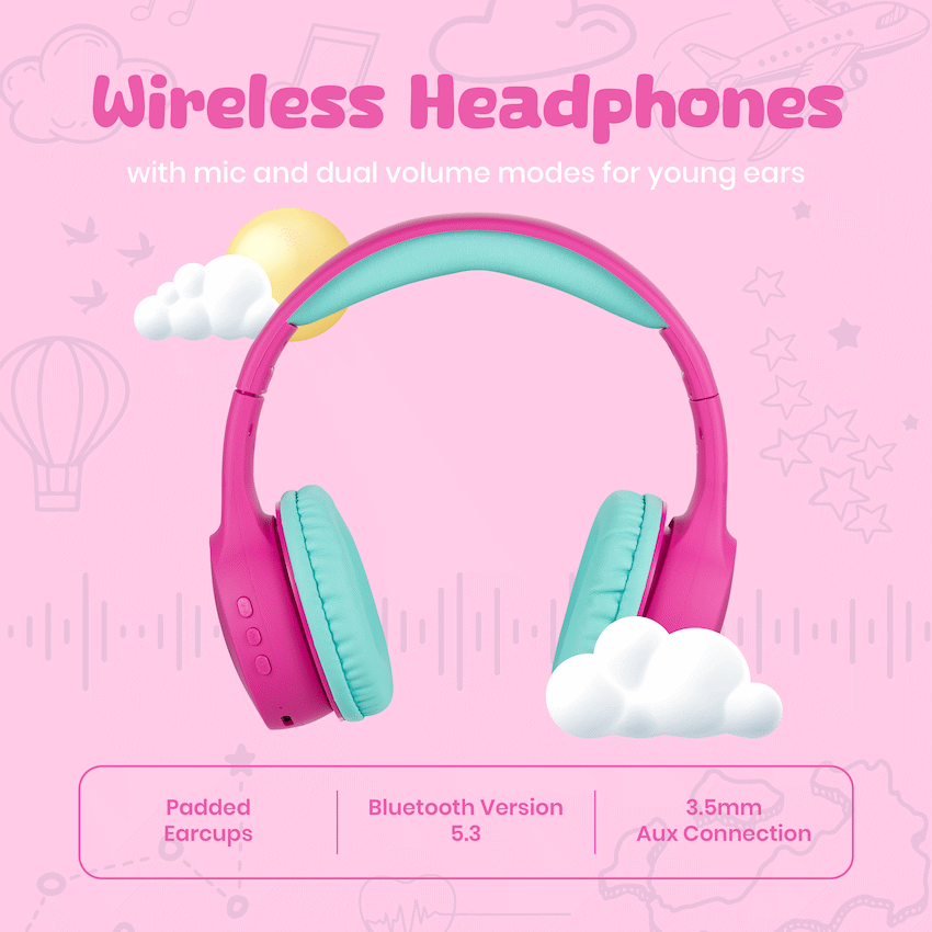Volkano Kids Atlas Bluetooth Padded Headphones with dB Switch Function | VK-9938-PK