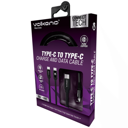 Volkano Weave Series Type-C to Type-C Cable 3m 60w - Black | VK-20168-BK