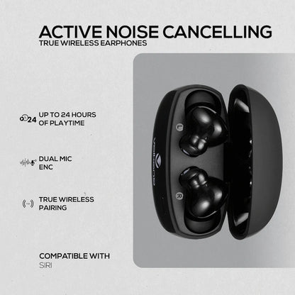 Volkano Nomad Active Noise-Cancelling True Wireless Earphones - Black | VK-3333-BK