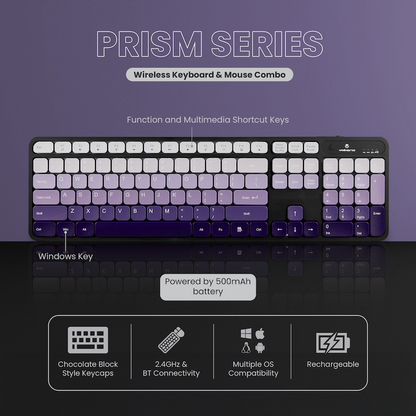 Volkano Prism Series Bluetooth Wireless Keyboard and Mouse - Purple | VK-20248-PR