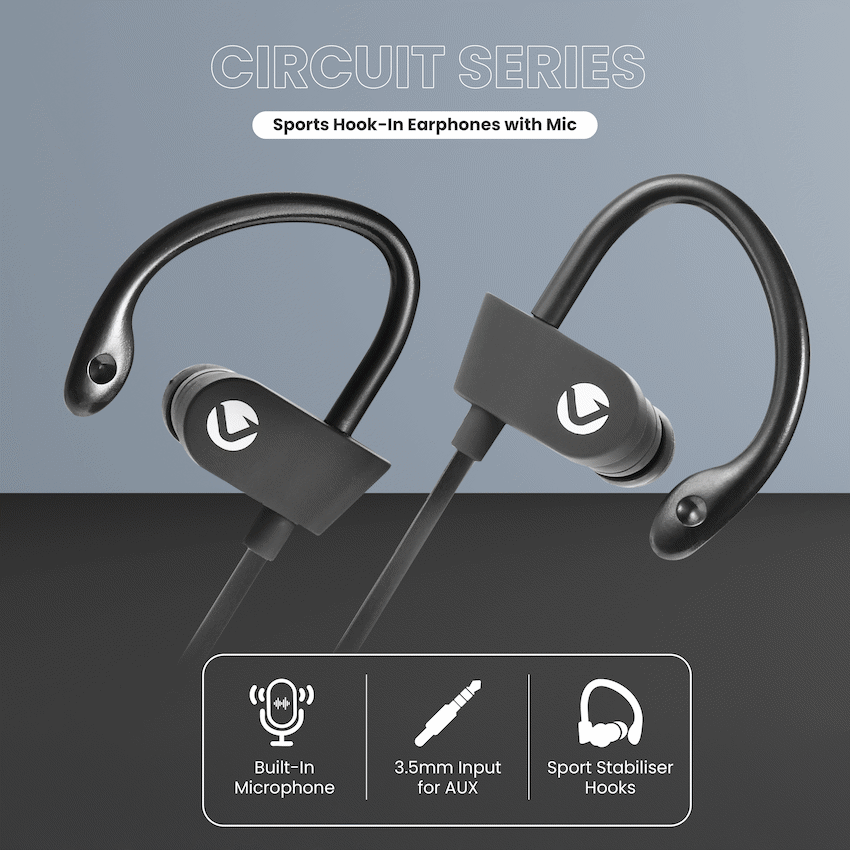 Volkano Circuit Series Sports Hook-In Earphones with Mic | VEH-001-BK