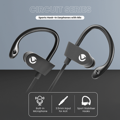 Volkano Circuit Series Sports Hook-In Earphones with Mic | VEH-001-BK