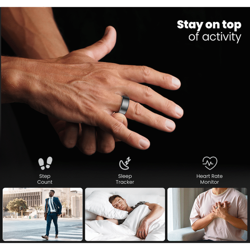 Volkano Ring Series Smart Ring with Charging Case - 19.1mm | VK-5098-LL-BK