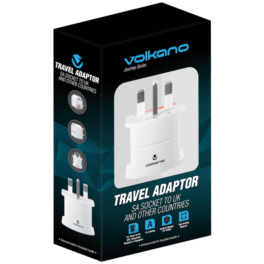 Volkano Traveller SA series travel plug UK/other socket to 15A SA plug | VK-8010-WT