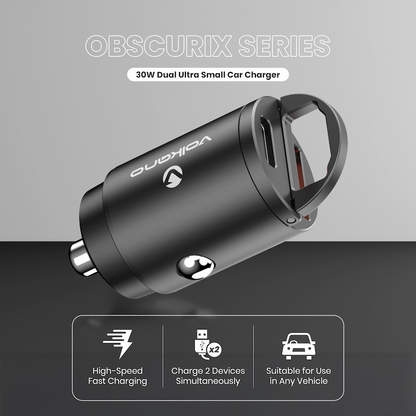 Volkano Obscurix Series 30w PD Dual USB-A and USB-C Ultra Small Car Charger | VK-8007-BK