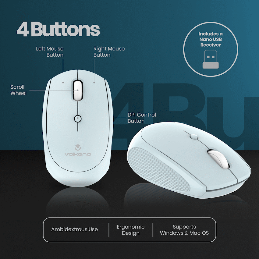 Volkano Talc Wireless Mouse - Blue | VK-20197-BL