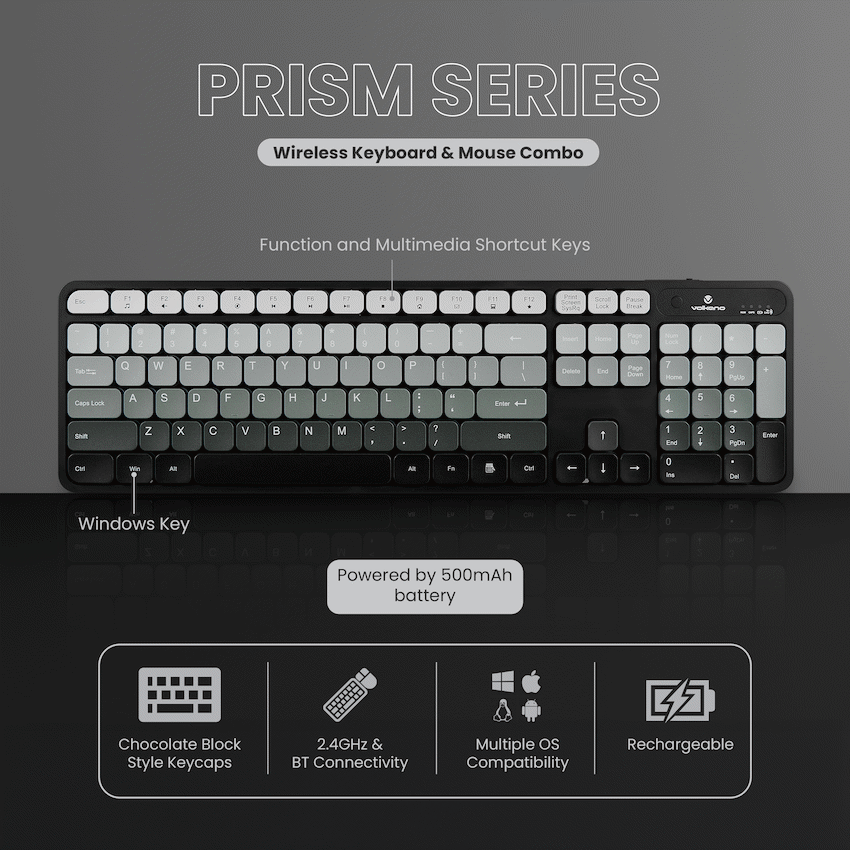 Volkano Prism Series Bluetooth Wireless Keyboard and Mouse - Grey | VK-20248-GR