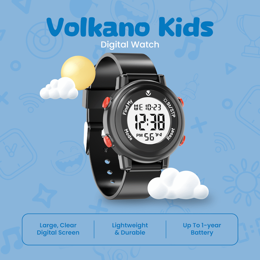 Volkano Kids Digital Watch with Apple Find My - 3ATM Waterproof (Anti-Lost) - Black | VK-5032-BLK