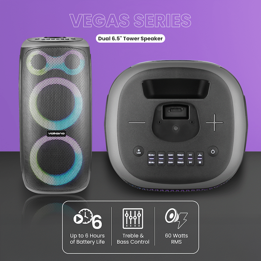 Volkano Vegas Series Dual 6.5" Tower Speaker | VK-3903-D65-BK