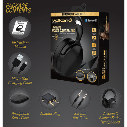 VolkanoX Silenco Series Active Noise-Cancelling Bluetooth Headphones - Black | VK-2003-BK