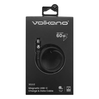 Volkano Weave Series 60w Magnetic Type-C Cable - Black | VK-20239-BK