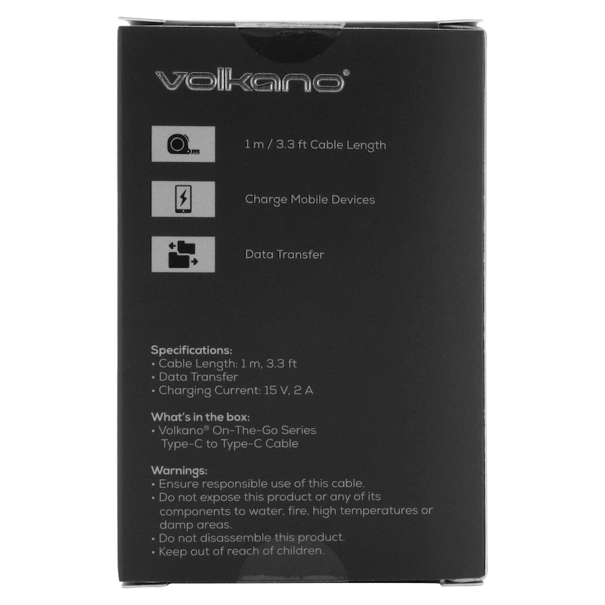 Volkano On-The-Go Type-C to Type-C 30w Cable - Black | VK-PDQ-303-BK