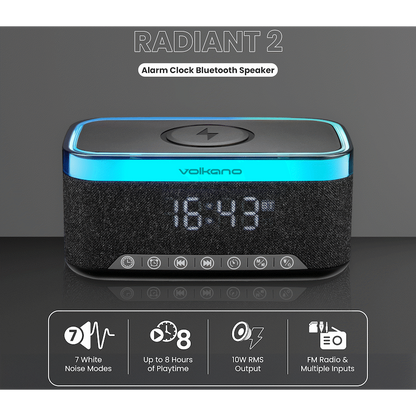 Volkano Radiant 2 Alarm Clock with Wireless Charging and Speaker - Black | VK-3135-BK[V2]