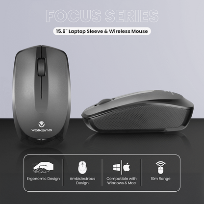 Volkano Focus Series 15.6" Laptop Sleeve & Wireless Mouse | VK-9195-BK