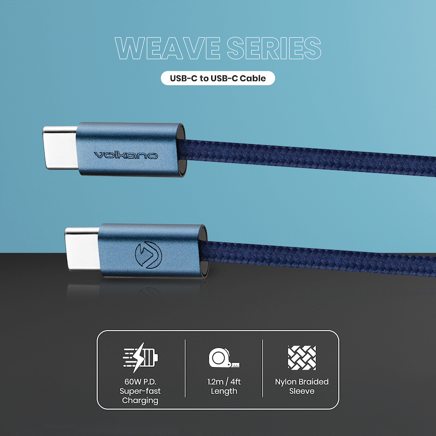 Volkano Weave Series 60w USB C to USB C 1.2m-Blue | VK-30260-BL