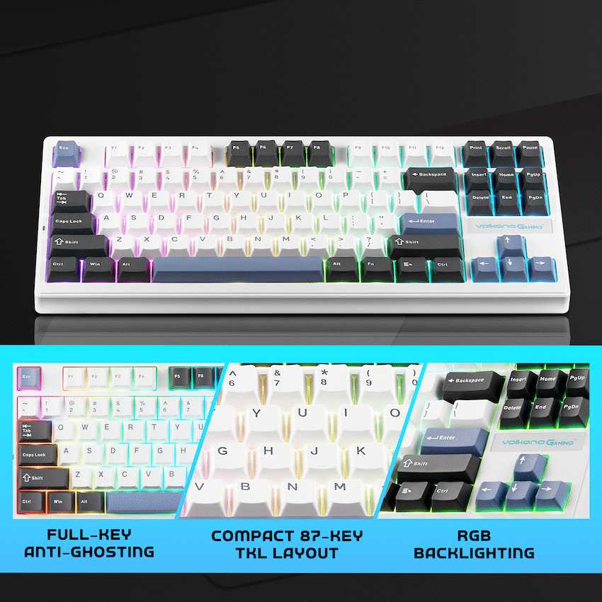 Volkano Gaming Obsidian X1 TKL Mechanical Tri-mode keyboard with Red switches | VG-210-BK