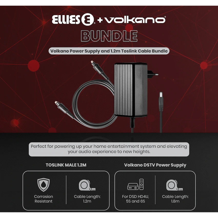 Volkano Power Supply and 1.2m Toslink Cable Bundle | VK-BUN-74