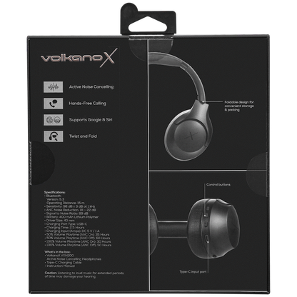 VolkanoX VXH200 Bluetooth Headphones with ANC - Black | VKX-2103-BK