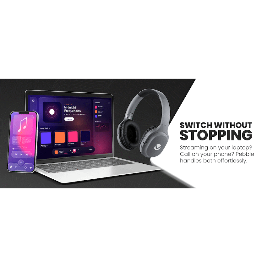 Volkano Pebble Series Bluetooth Headphones - Dark Grey | VK-2023-DG