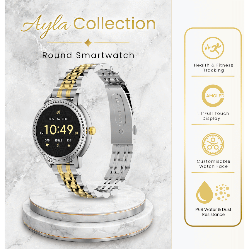 Volkano Ayla Collection Round Smartwatch With 2 Colour Metal link Strap | VAC5-5106-GDSL