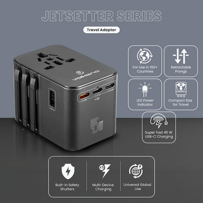 Volkano Jetsetter series 45W PD Travel Adaptor | VK-8027-BK