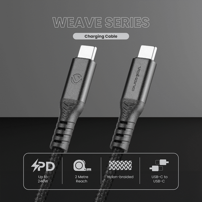 Volkano Weave Series USB C to USB C 240W 20Gbps 2m-black | VK-30239-BK