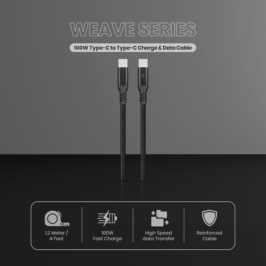 Volkano Weave Series 100w Type-C to Type-C 1.2m | VK-20230-BK