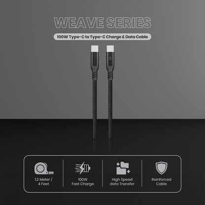 Volkano Weave Series 100w Type-C to Type-C 1.2m | VK-20230-BK