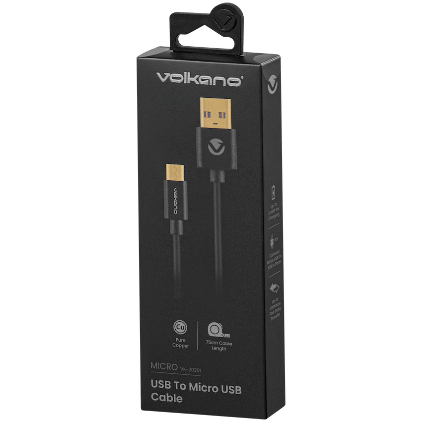 Volkano Micro Series USB to Micro USB M/M Cable 0.75m | VK-20201-BK
