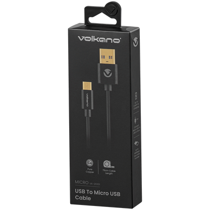 Volkano Micro Series USB to Micro USB M/M Cable 0.75m | VK-20201-BK
