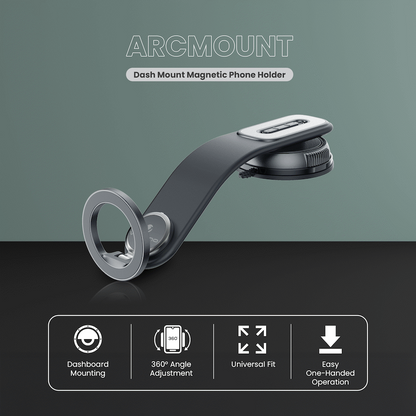 Volkano Arcmount Bendable Dash Mount Magnetic Phone Holder - Black | VK-5304-BK