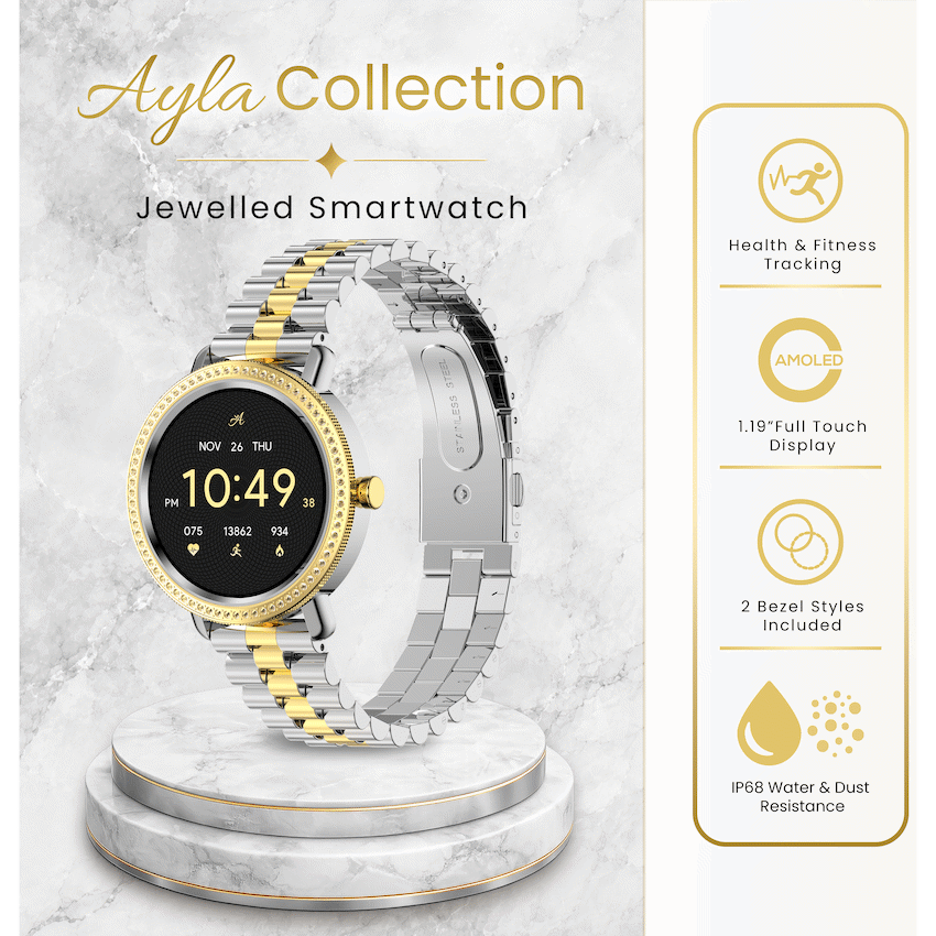 Volkano Ayla Collection Jewelled Smartwatch With 2 Colour Metal link strap | VAC6-5107-GDSL