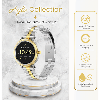 Volkano Ayla Collection Jewelled Smartwatch With 2 Colour Metal link strap | VAC6-5107-GDSL