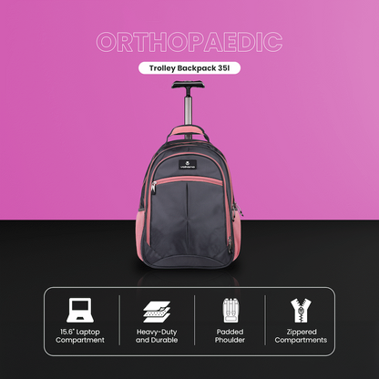 Volkano Orthopaedic Trolley Backpack 27L - Dark Grey/Pink | VK-7094-DGRPK