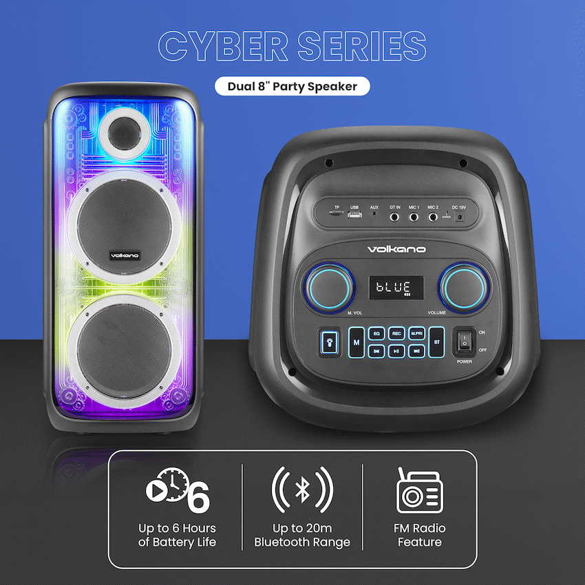 Volkano Cyber Series Dual 8" Party Speaker | VK-3903-D8-BK