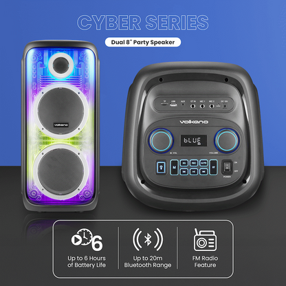 Volkano Cyber Series Dual 8" Party Speaker | VK-3903-D8-BK