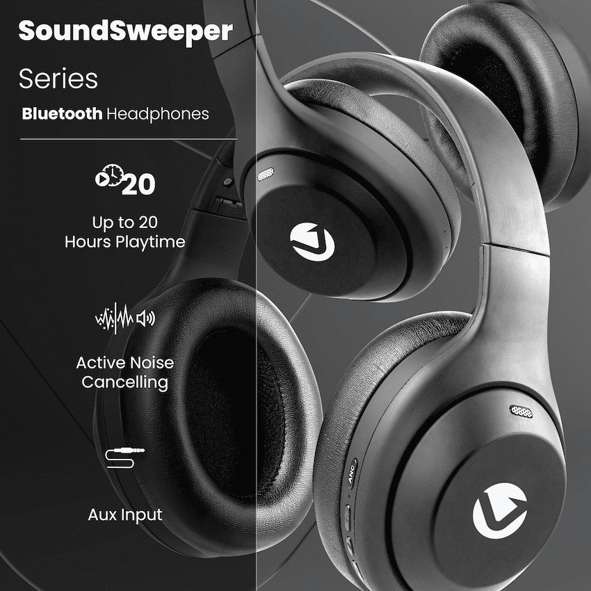 Volkano SoundSweeper Series Active Noise Cancelling bluetooth Headphones - Black | VK-2027-BK