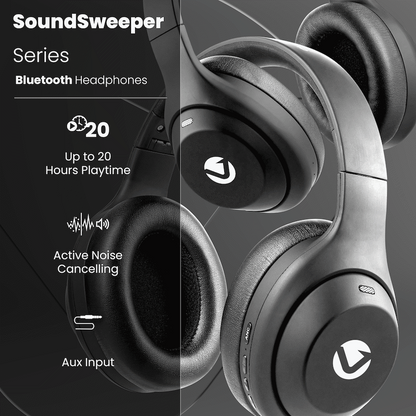 Volkano SoundSweeper Series Active Noise Cancelling bluetooth Headphones - Black | VK-2027-BK