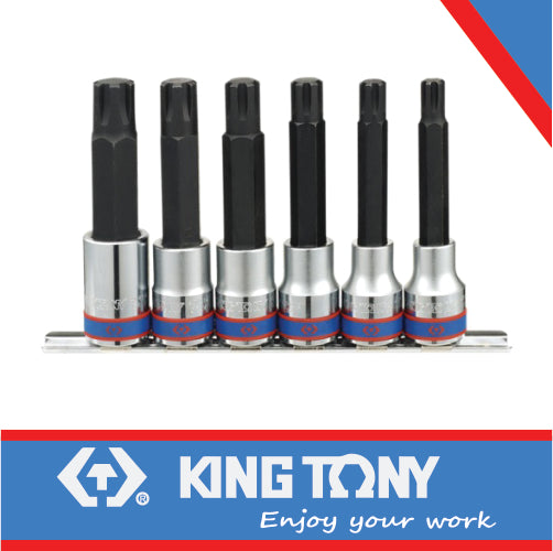 KING TONY SOCKET SET 6PC 1/2" RIBE 9 16MM ON A RAIL | 4116PR