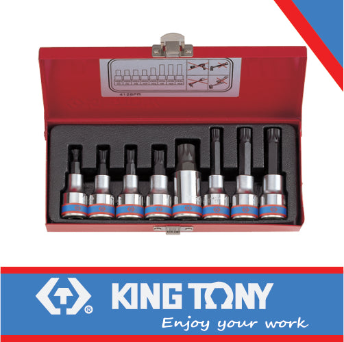 KING TONY SOCKET SET 8PC 1/2" SPLINE 5 16MM | 4128PR