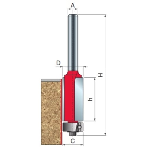 Freud Flush Trim Router Bit, D-9.53mm x h-12.7mm x H-60.9mm x C-9.53mm x A-1/4" | 42-10225P