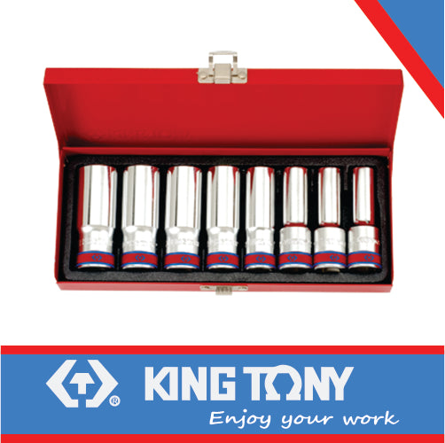 KING TONY SOCKET SET 8PC 1/2" DEEP 1/2" 15/16" S.A.E | 4208SR