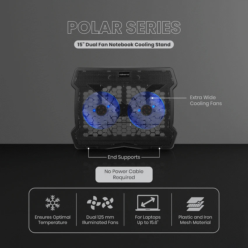 Volkano Polar Series 15" Dual Fan Notebook Cooling Stand | VK-20291-BK