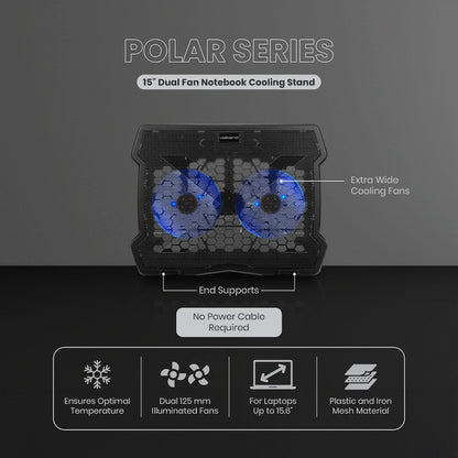 Volkano Polar Series 15" Dual Fan Notebook Cooling Stand | VK-20291-BK