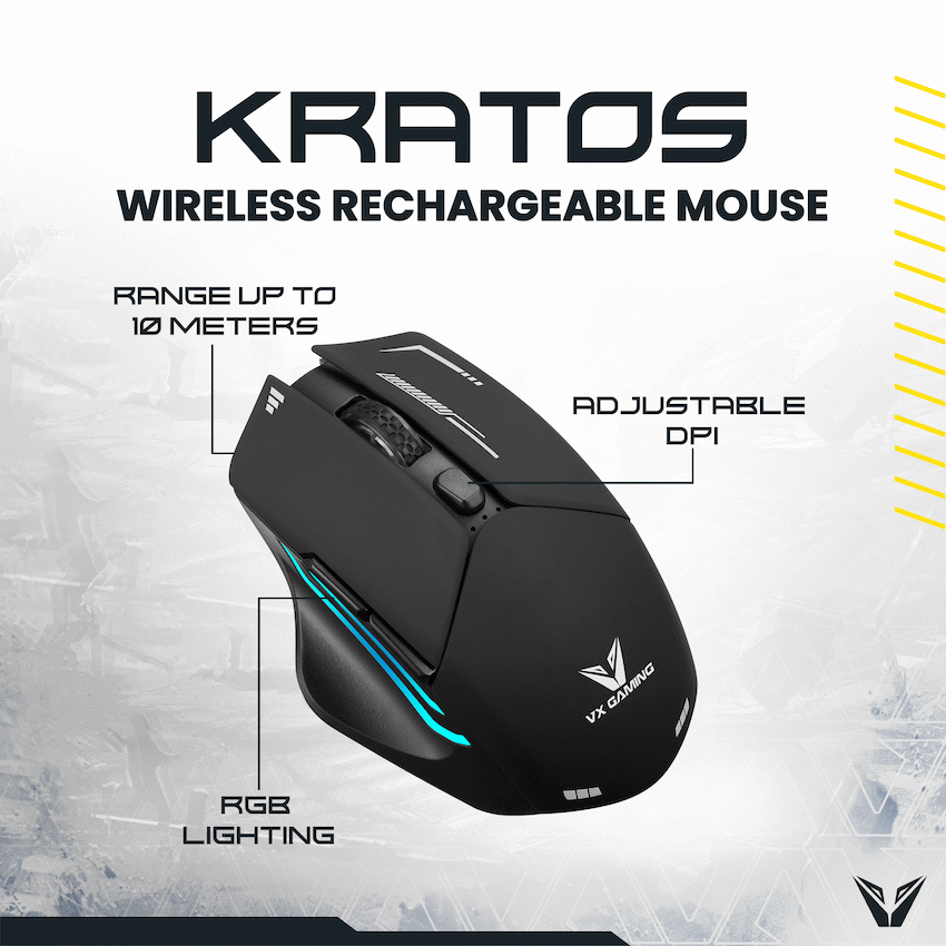 VX Gaming Kratos Series Wireless Rechargeable RGB Gaming Mouse | VX-207-BK