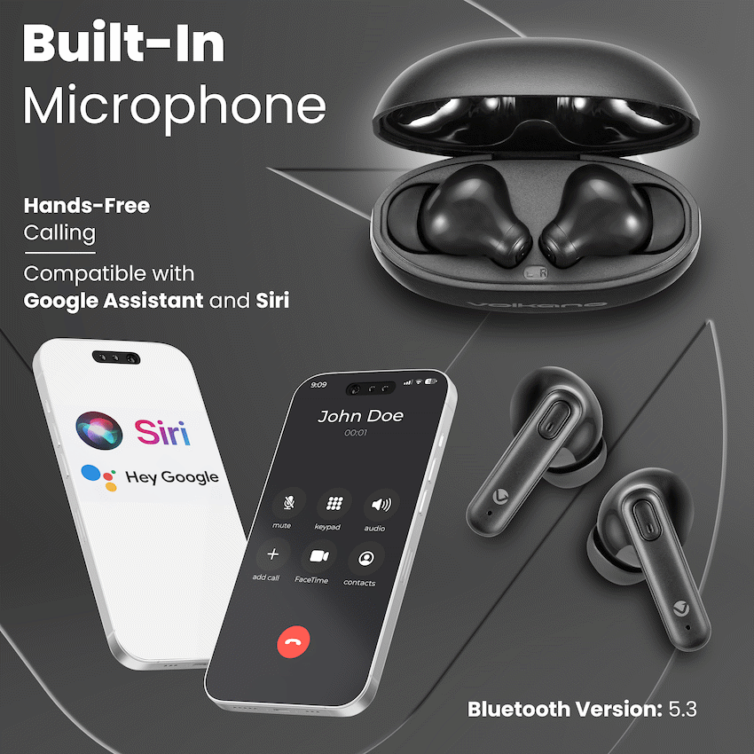 Volkano Pulse Series True Wireless Earphones with Charging Case - Black | VK-1164-BK